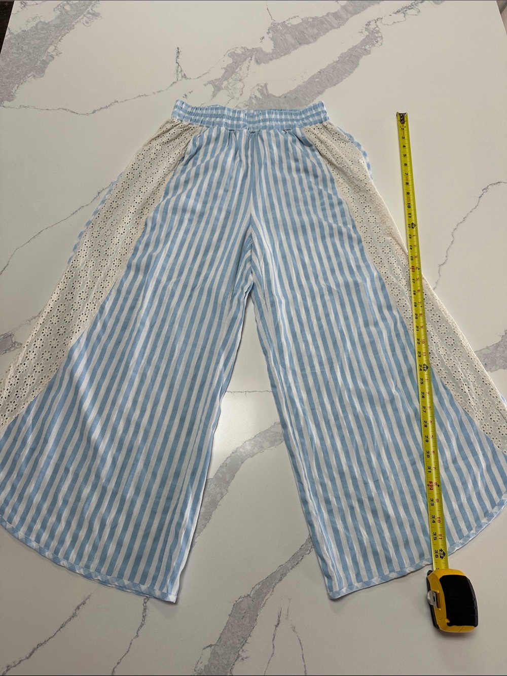 Amazon Blue and White Striped Pants with Eyelet Side Panels